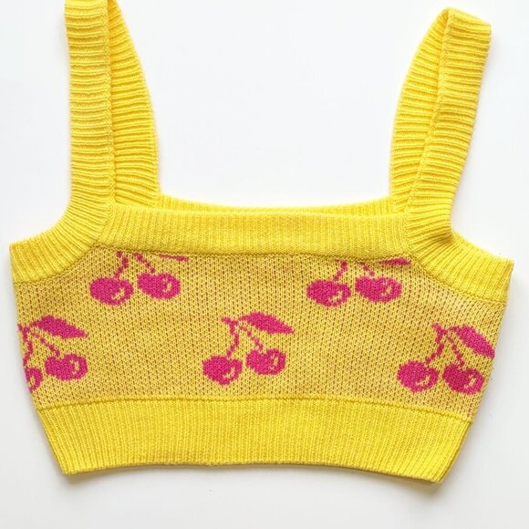 Noisy May Knit Crop Top Whimsical Girlhood Cherries Fruit Edgy Indie Size Small - Picture 2 of 5